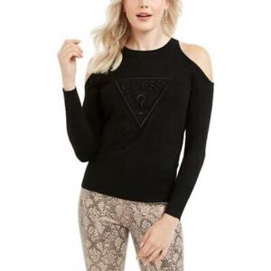 Guess Sweater Womens XS Jet Black Mia Cold Shoulder‎ Logo Y2K